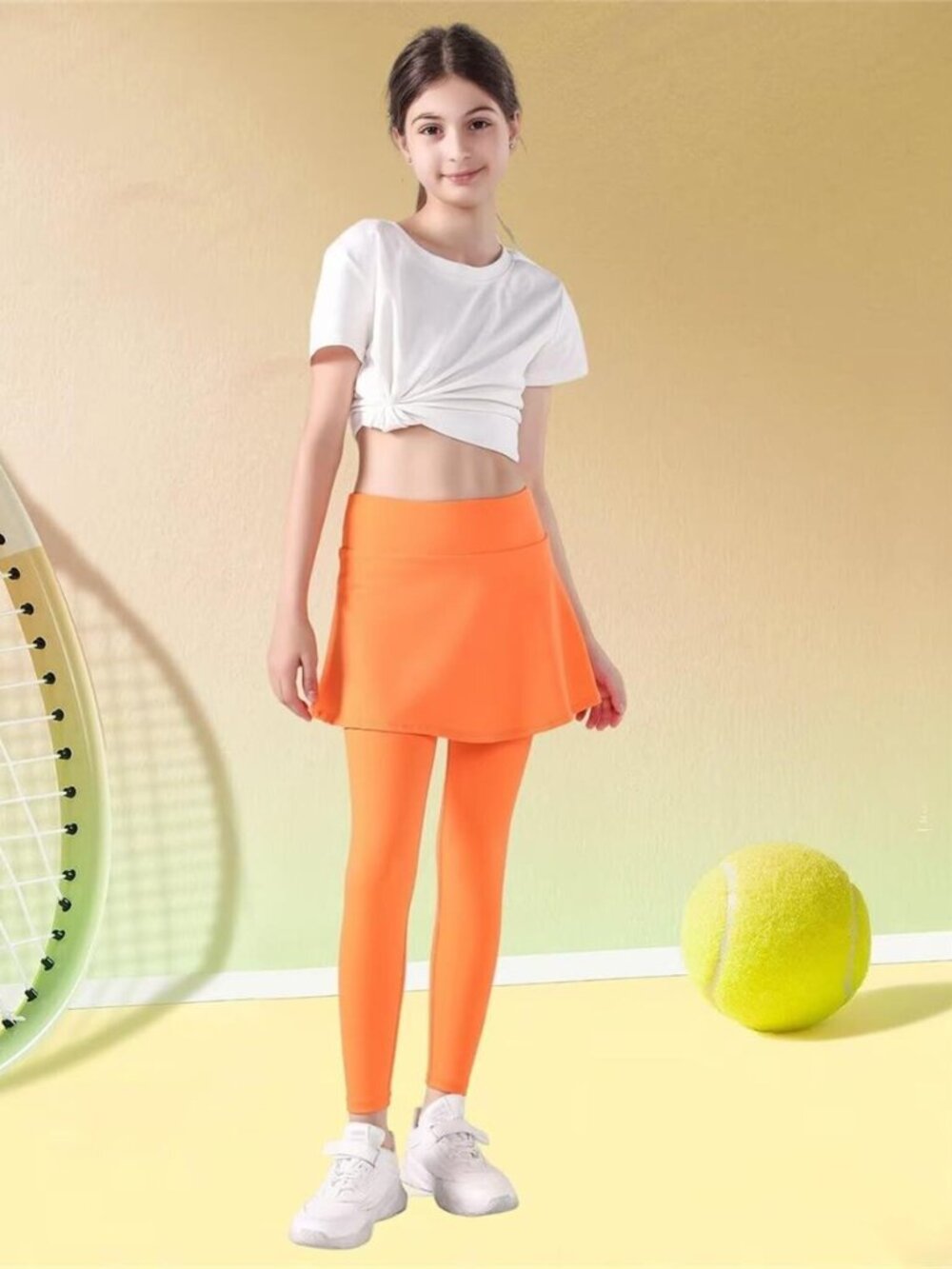 Orange Combination Leggings and High Waisted Skirt